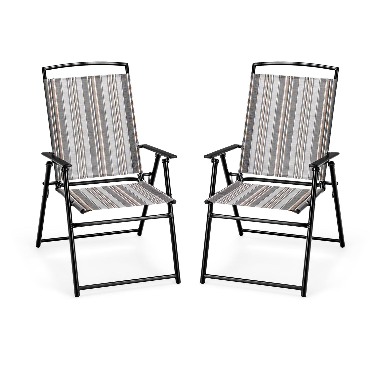 Juego de 2 sillas plegables de patio tipo sling, que ahorran espacio, para comedor, gris