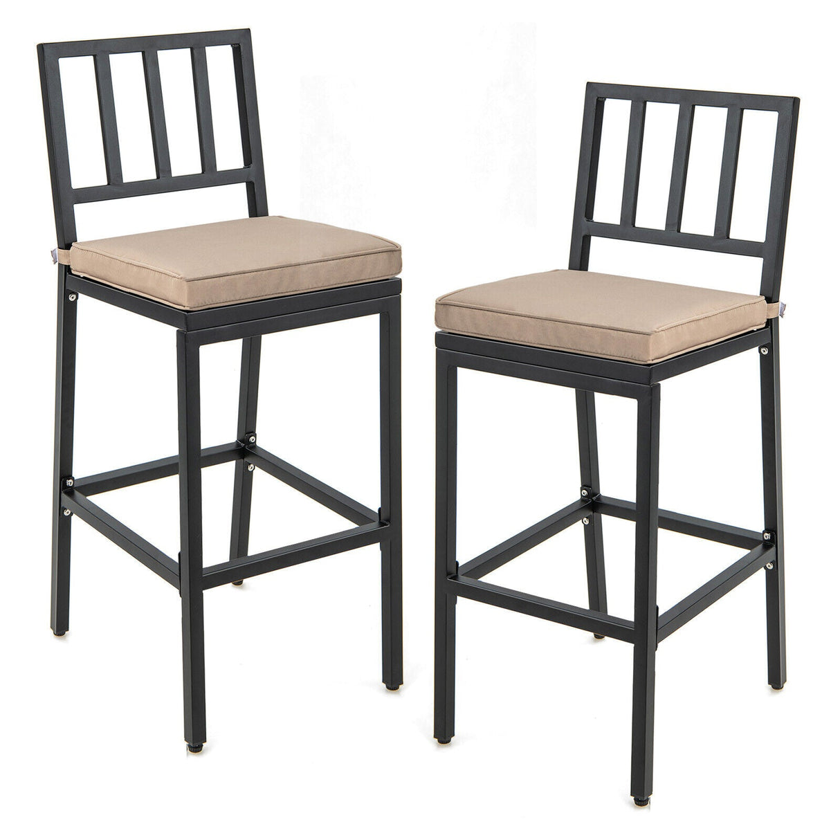 Juego de 2 sillas de bar para patio con cojín desmontable y reposapiés - Rayas verticales