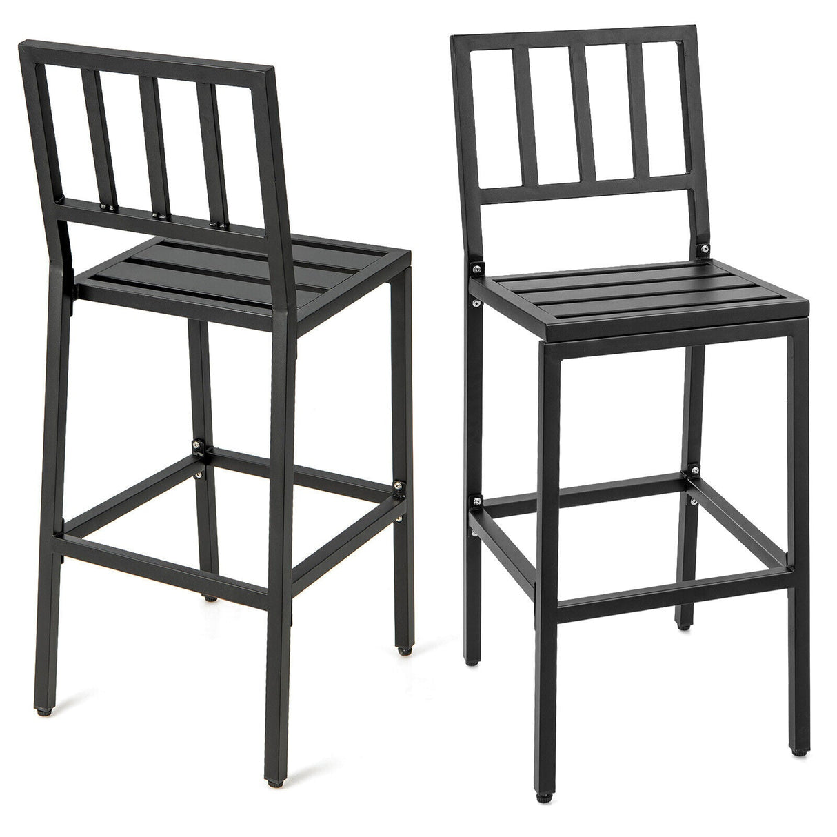 Juego de 2 sillas de bar para patio con cojín desmontable y reposapiés - Rayas verticales