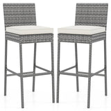 Set of 2/4 Patio Wicker Barstools with Soft Seat Cushion and Cozy Footrest