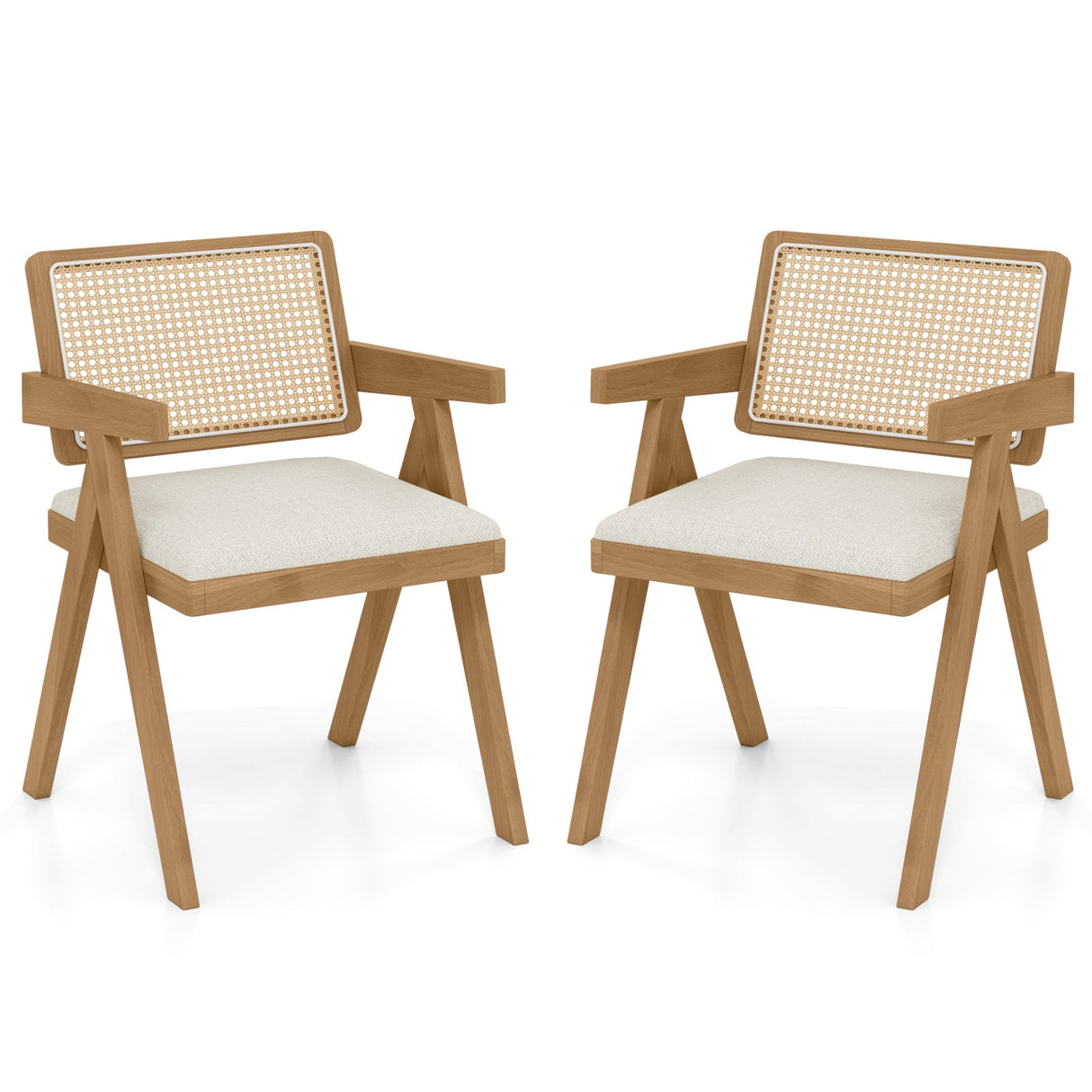 Juego de 2 sillones decorativos de ratán con cojín acolchado y estructura de madera de caucho