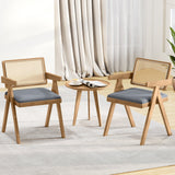 Juego de 2 sillones decorativos de ratán con cojín acolchado y estructura de madera de caucho