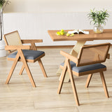 Juego de 2 sillones decorativos de ratán con cojín acolchado y estructura de madera de caucho