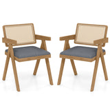 Juego de 2 sillones decorativos de ratán con cojín acolchado y estructura de madera de caucho