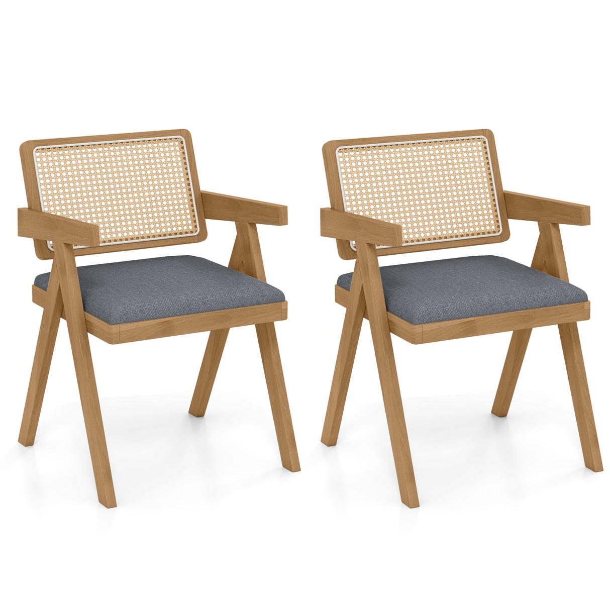 Juego de 2 sillones decorativos de ratán con cojín acolchado y estructura de madera de caucho