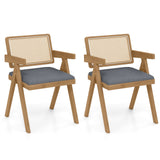 Juego de 2 sillones decorativos de ratán con cojín acolchado y estructura de madera de caucho