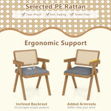 Juego de 2 sillones decorativos de ratán con cojín acolchado y estructura de madera de caucho