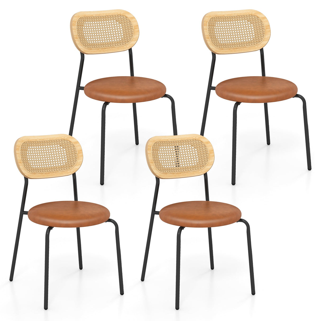 Set of 2 Rattan Dining Chair with Metal Legs