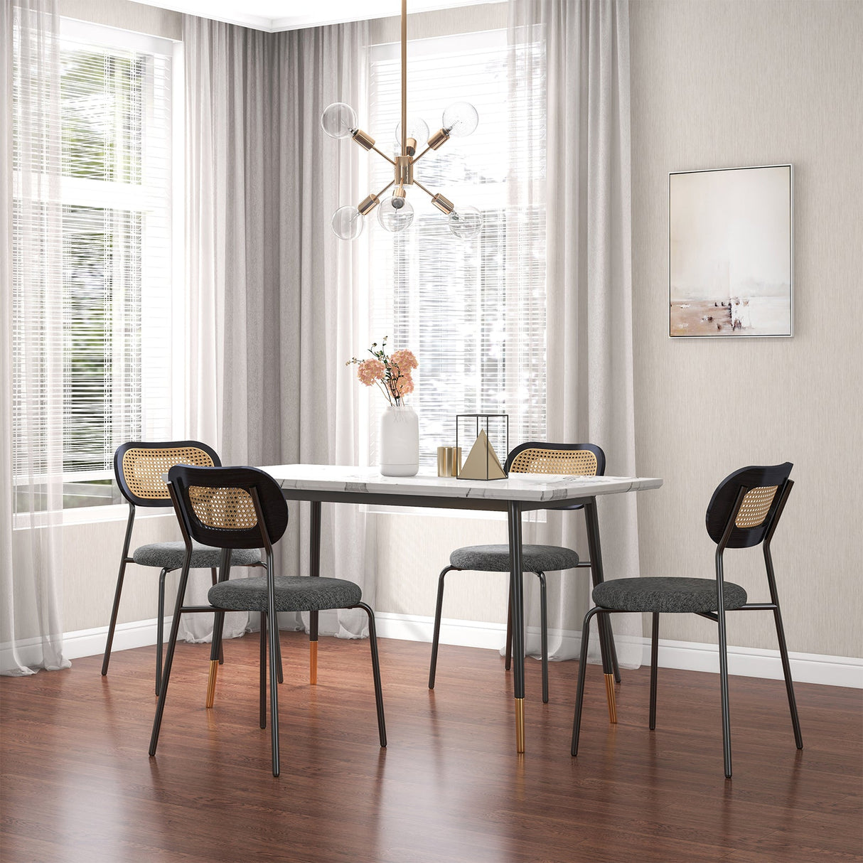 Set of 2 Rattan Dining Chair with Metal Legs