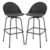 Set of 2 Rattan Swivel Barstools with Curved Back-Black