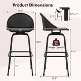 Set of 2 Rattan Swivel Barstools with Curved Back-Black