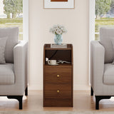 Set of 2 Side End Tables with Charging Station Sofa Couch Tables with Shelf Drawers
