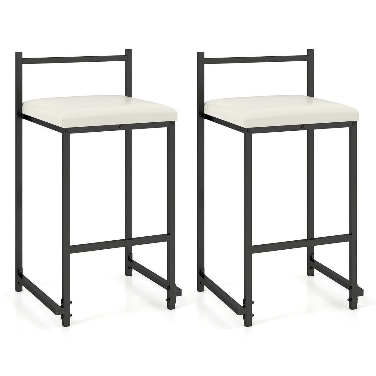 Juego de 2 taburetes de bar apilables de altura de mostrador tapizados en cuero de PU con reposapiés - Negro