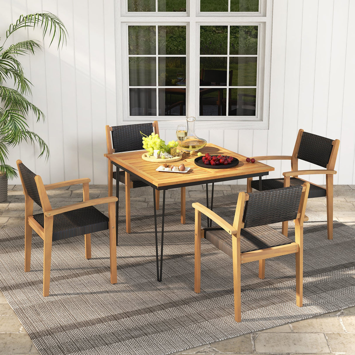 Juego de 2 sillas de comedor apilables de mimbre para exterior
