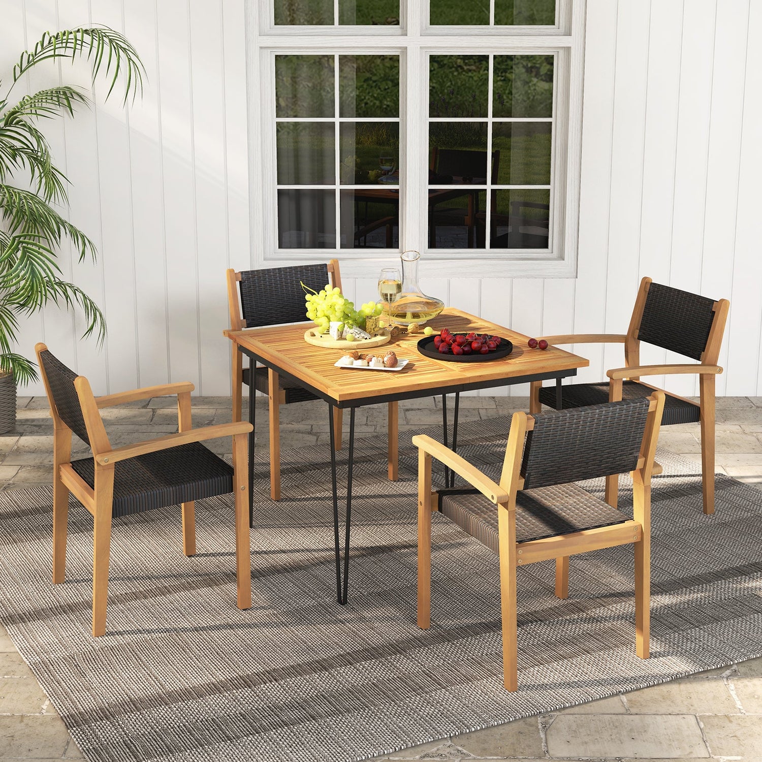 Juego de 2 sillas de comedor apilables de mimbre para exterior