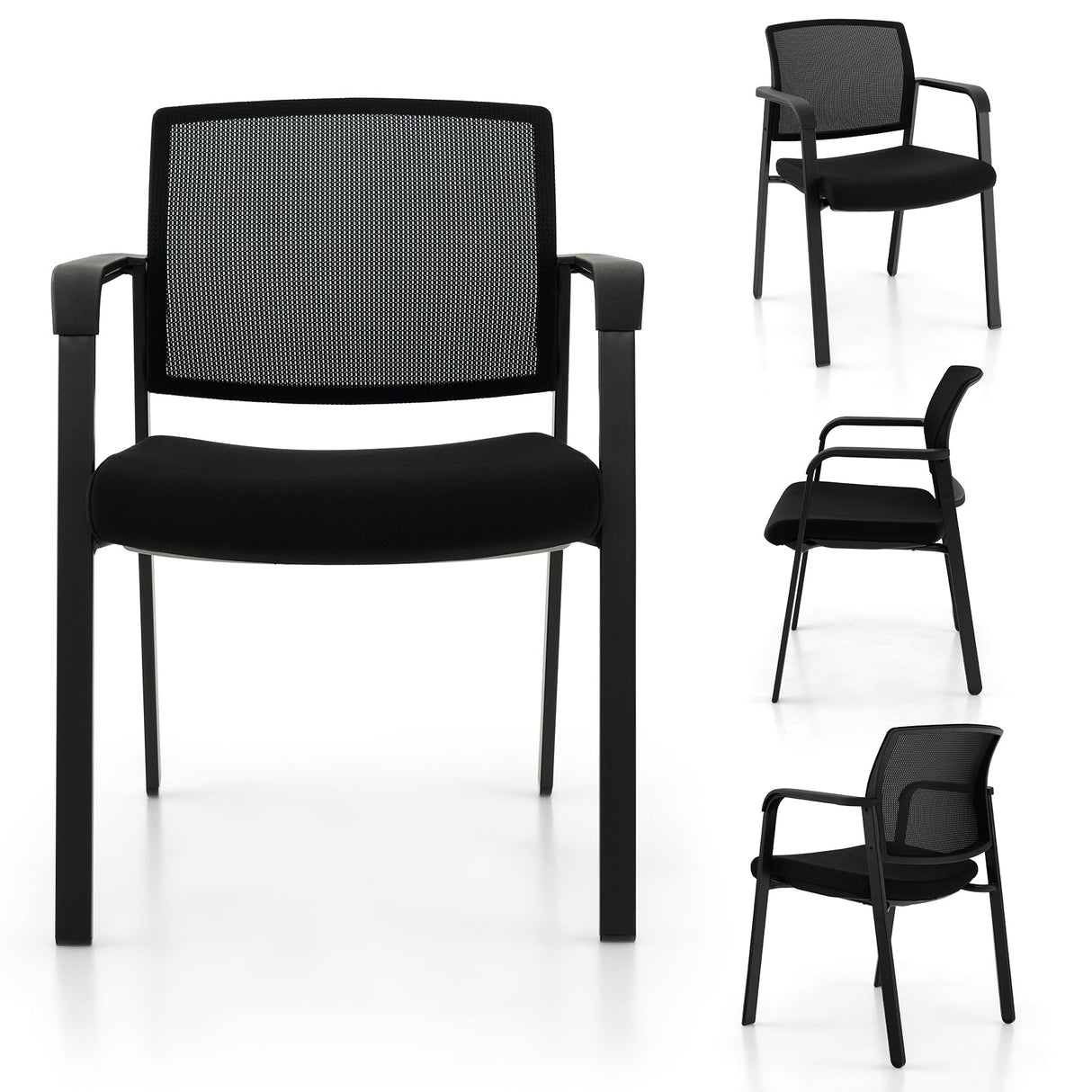 Juego de 2 sillas apilables para sala de espera con asiento acolchado - Negro