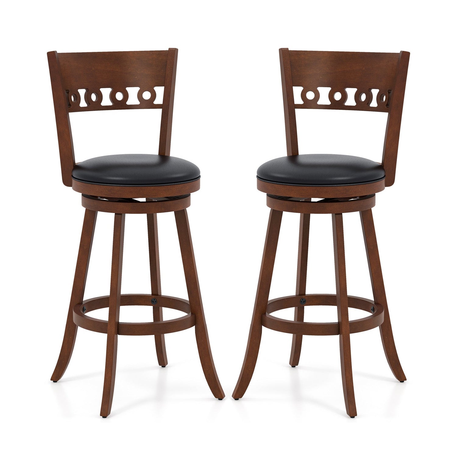 Juego de 2 taburetes de bar giratorios con estructura de madera de caucho