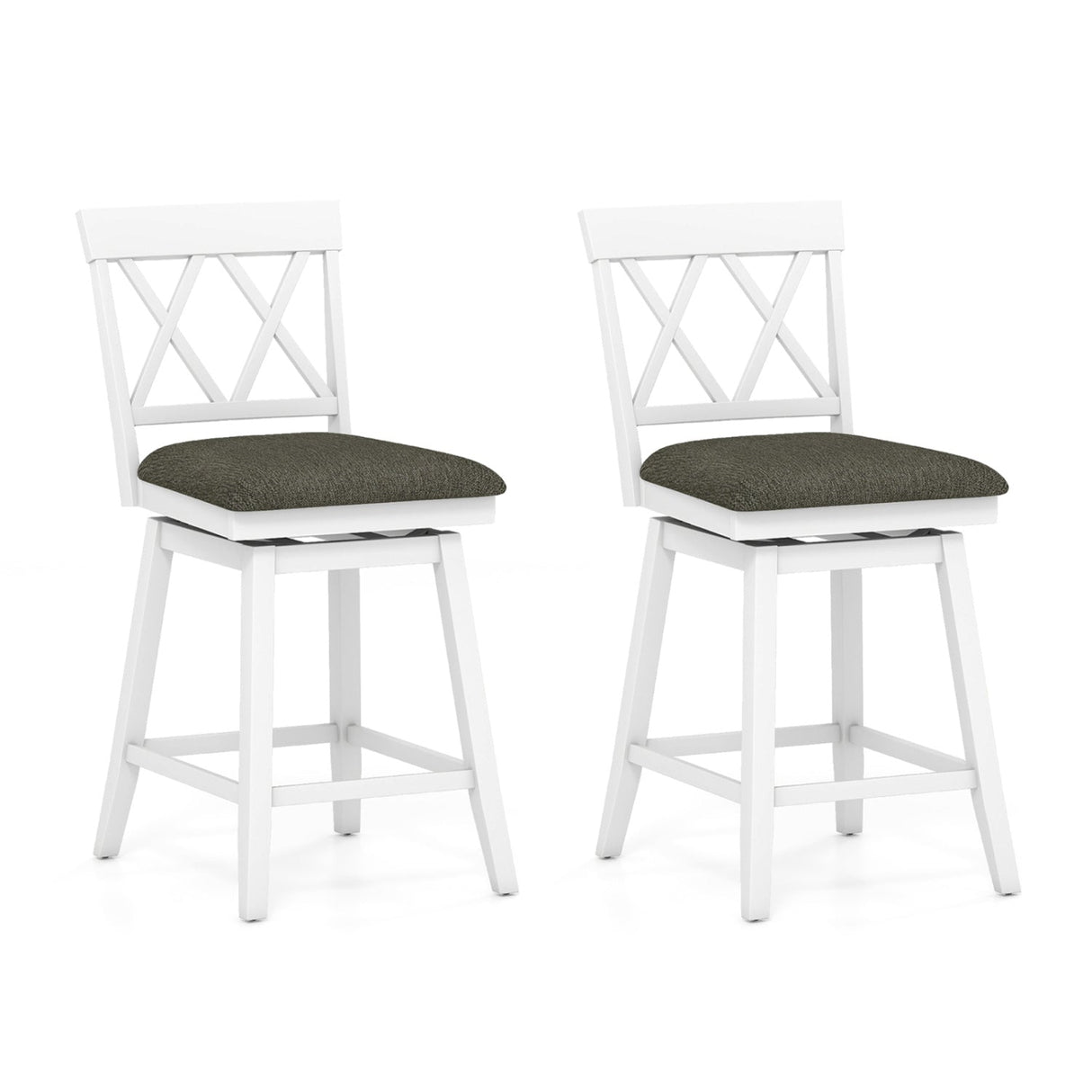 Set of 2 Swivel Bar Stools Counter Height Barstools with Backrest Upholstered Seat Cushion