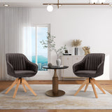 Juego Moderno Leathaire de 2 Sillones Giratorios con Patas de Madera de Haya