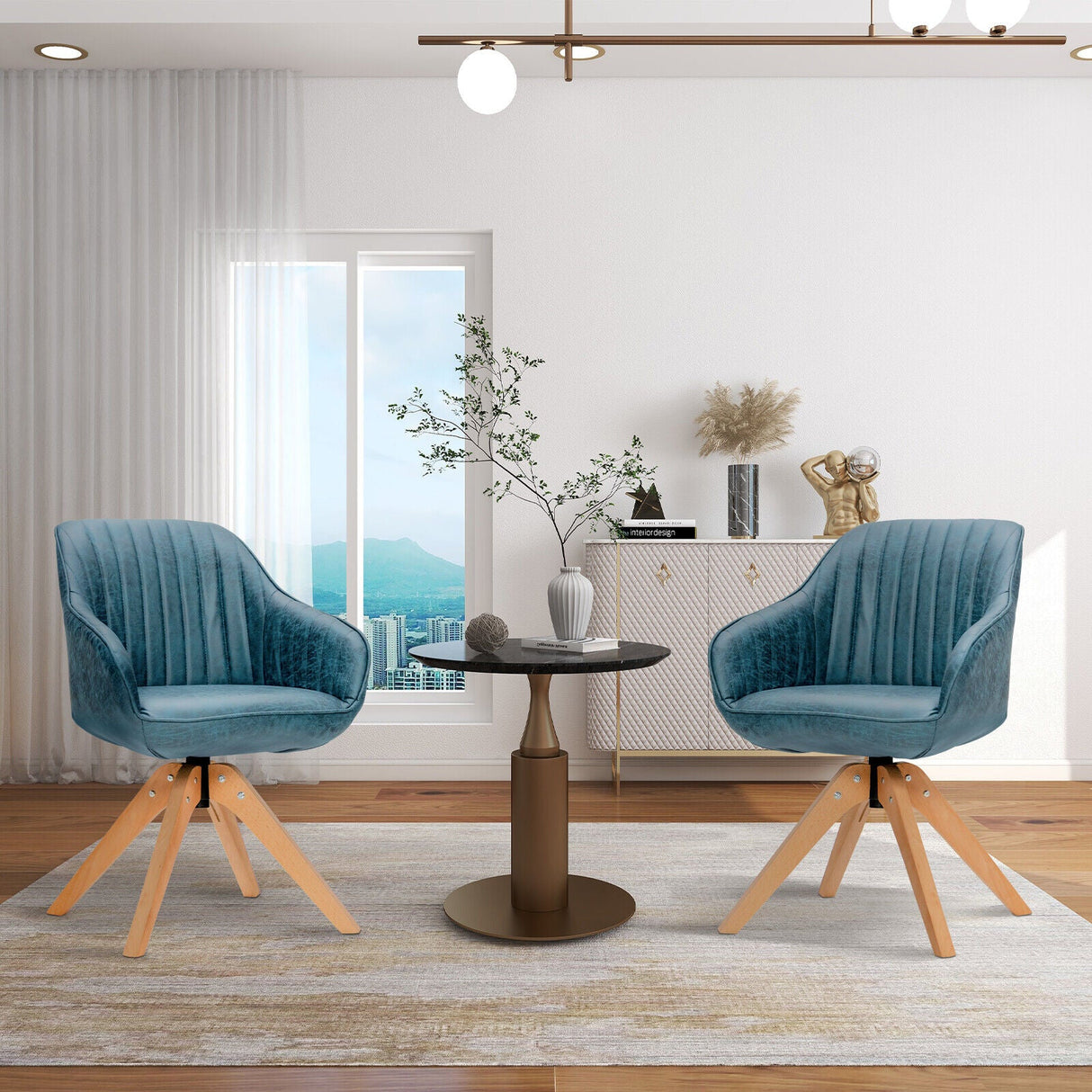 Juego Moderno Leathaire de 2 Sillones Giratorios con Patas de Madera de Haya
