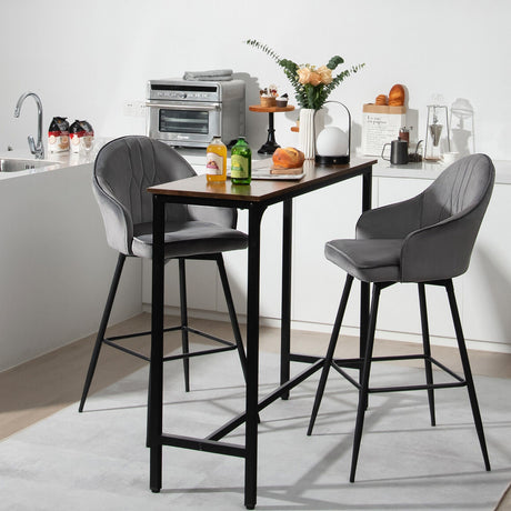 2 taburetes de bar de terciopelo giratorios de 75 cm de altura con patas de metal - Gris