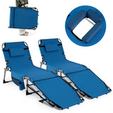 Set of 2 Tanning Chairs with Face Arm Holes Portable with 4-Level Backrest