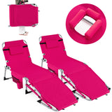 Set of 2 Tanning Chairs with Face Arm Holes Portable with 4-Level Backrest