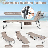 Set of 2 Tanning Chairs with Face Arm Holes Portable with 4-Level Backrest