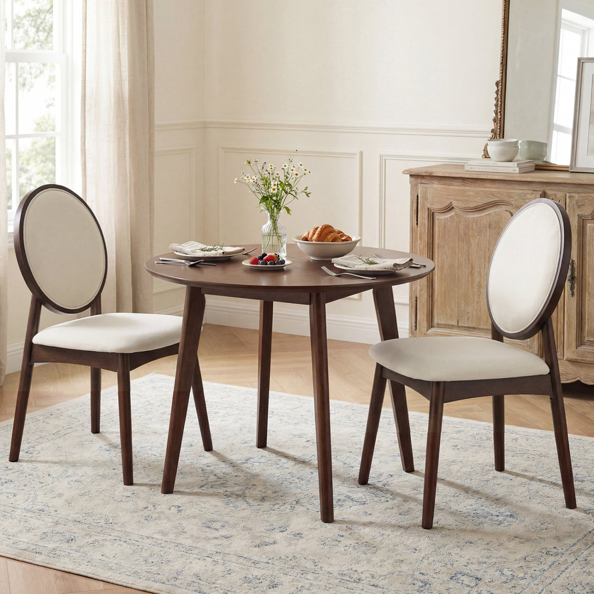 Juego de 2 sillas de comedor tapizadas en lino con asiento acolchado