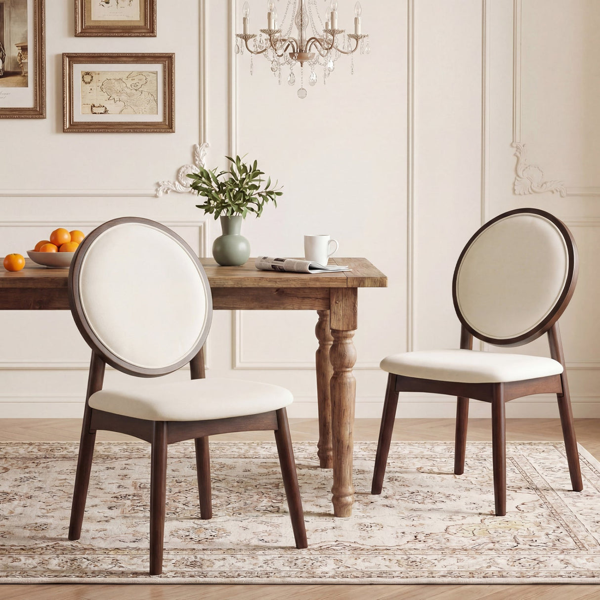 Juego de 2 sillas de comedor tapizadas en lino con asiento acolchado