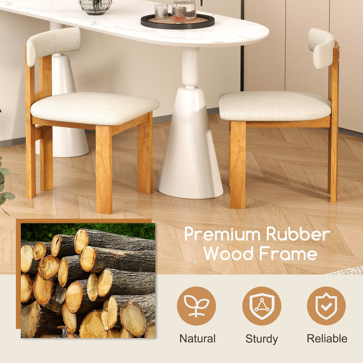 Juego de 2 sillas de comedor tapizadas para cocina con asiento acolchado - Natural