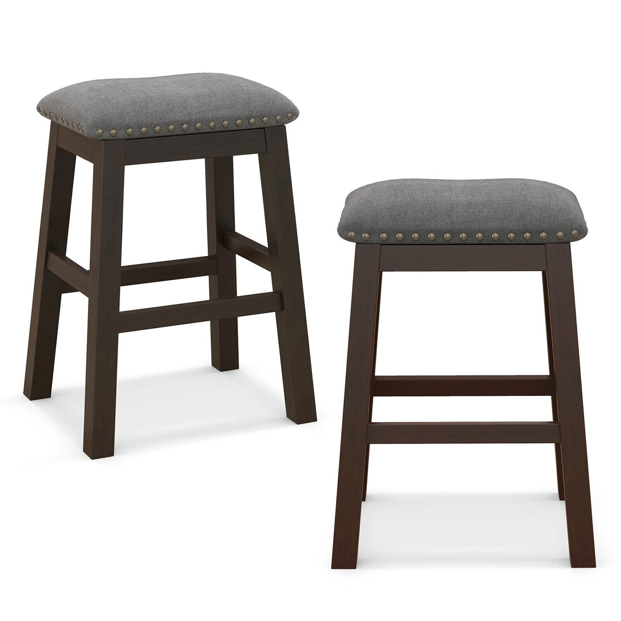 Juego de 2 taburetes de bar de 24.5 pulgadas de altura de mostrador con asiento acolchado - Gris