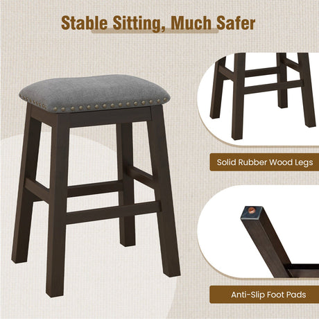 Juego de 2 taburetes de bar de 24.5 pulgadas de altura de mostrador con asiento acolchado - Gris