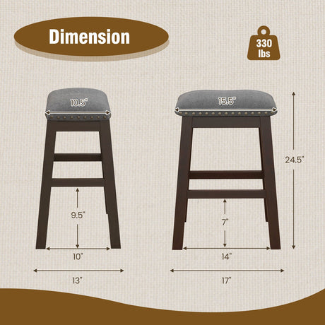 Juego de 2 taburetes de bar de 24.5 pulgadas de altura de mostrador con asiento acolchado - Gris