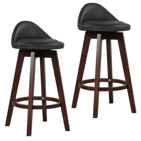 Juego de 2 taburetes de bar giratorios acolchados con respaldo bajo - Negro