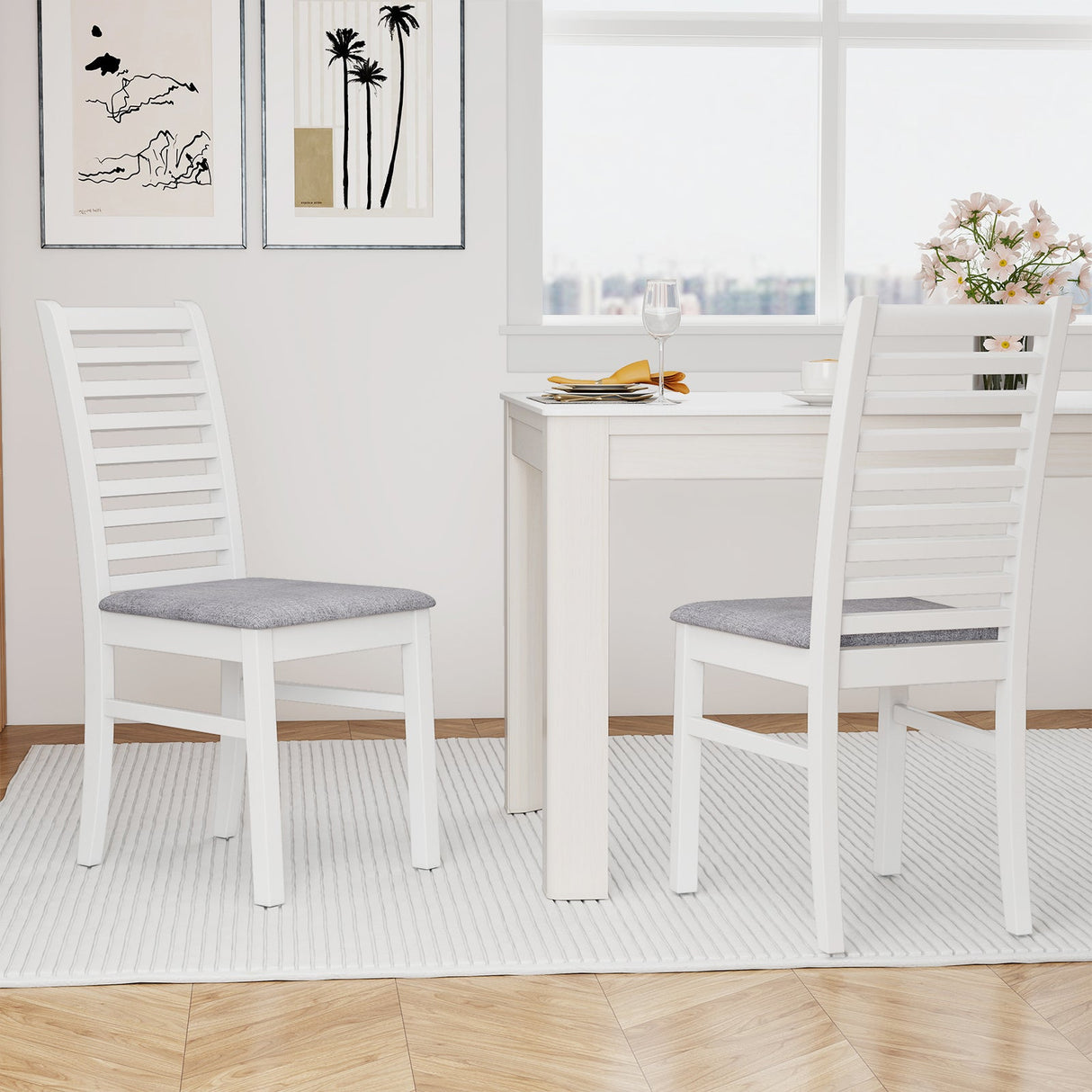 Juego de 2 sillas de comedor de madera con patas de madera de caucho para sala de estar