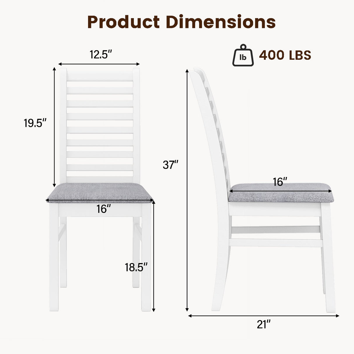 Juego de 2 sillas de comedor de madera con patas de madera de caucho para sala de estar