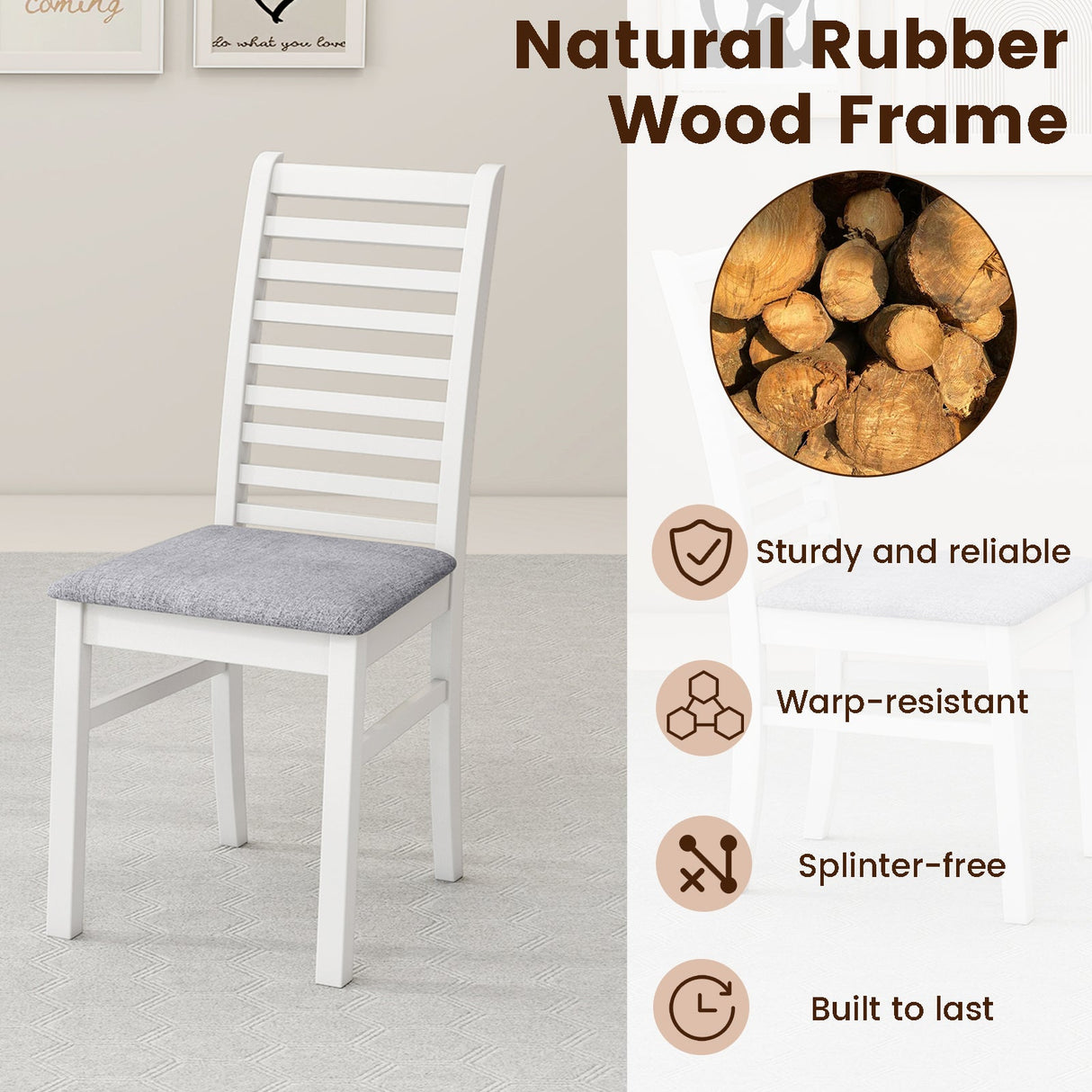 Juego de 2 sillas de comedor de madera con patas de madera de caucho para sala de estar