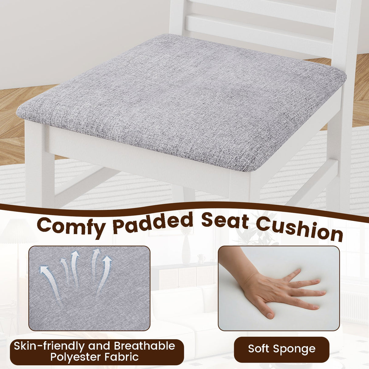 Juego de 2 sillas de comedor de madera con patas de madera de caucho para sala de estar