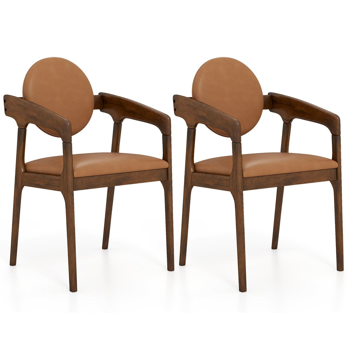 Juego de 2 sillas de comedor de madera, sillones tapizados de piel sintética - Marrón