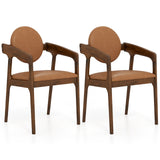 Juego de 2 sillas de comedor de madera, sillones tapizados de piel sintética - Marrón