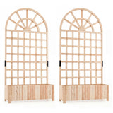 Juego de 2 jardineras elevadas de madera con celosía, jardinera exterior de 71", pantalla de privacidad