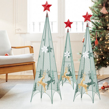 Juego de 3 árboles de Navidad en forma de torre de 90/105/120 cm con estrellas extraíbles