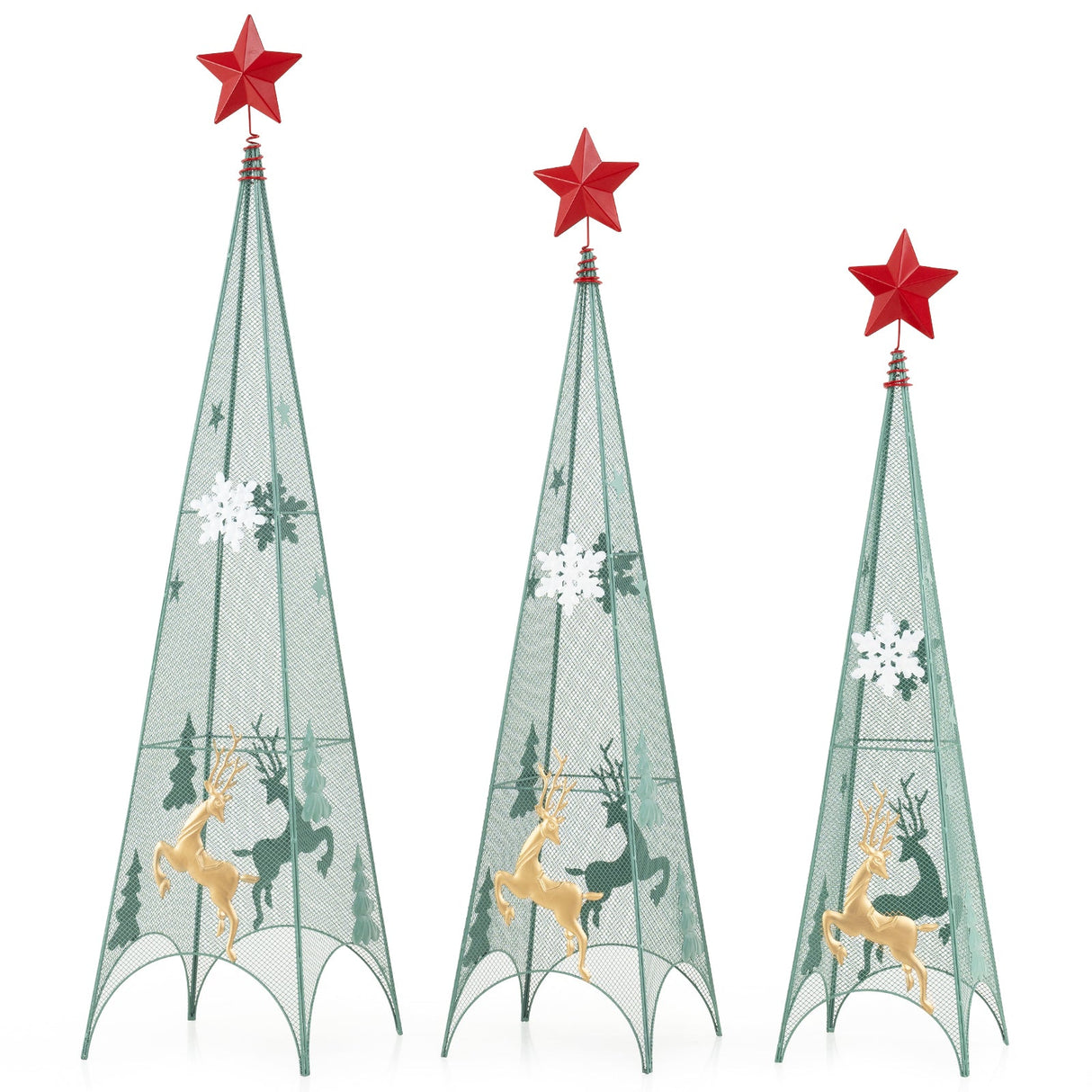 Juego de 3 árboles de Navidad en forma de torre de 90/105/120 cm con estrellas extraíbles