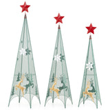 Juego de 3 árboles de Navidad en forma de torre de 90/105/120 cm con estrellas extraíbles