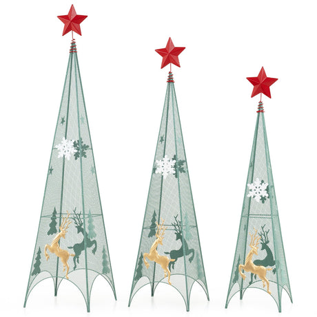 Juego de 3 árboles de Navidad en forma de torre de 90/105/120 cm con estrellas extraíbles