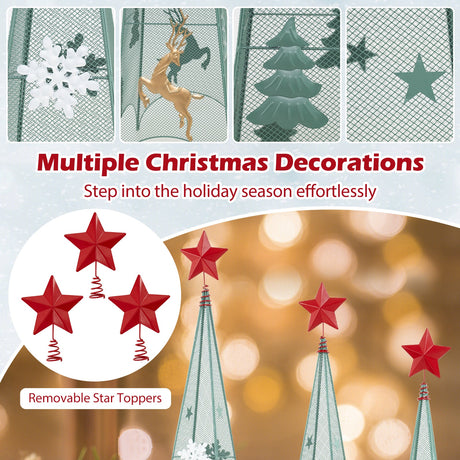 Juego de 3 árboles de Navidad en forma de torre de 90/105/120 cm con estrellas extraíbles