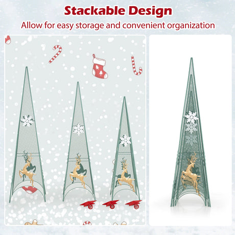 Juego de 3 árboles de Navidad en forma de torre de 90/105/120 cm con estrellas extraíbles