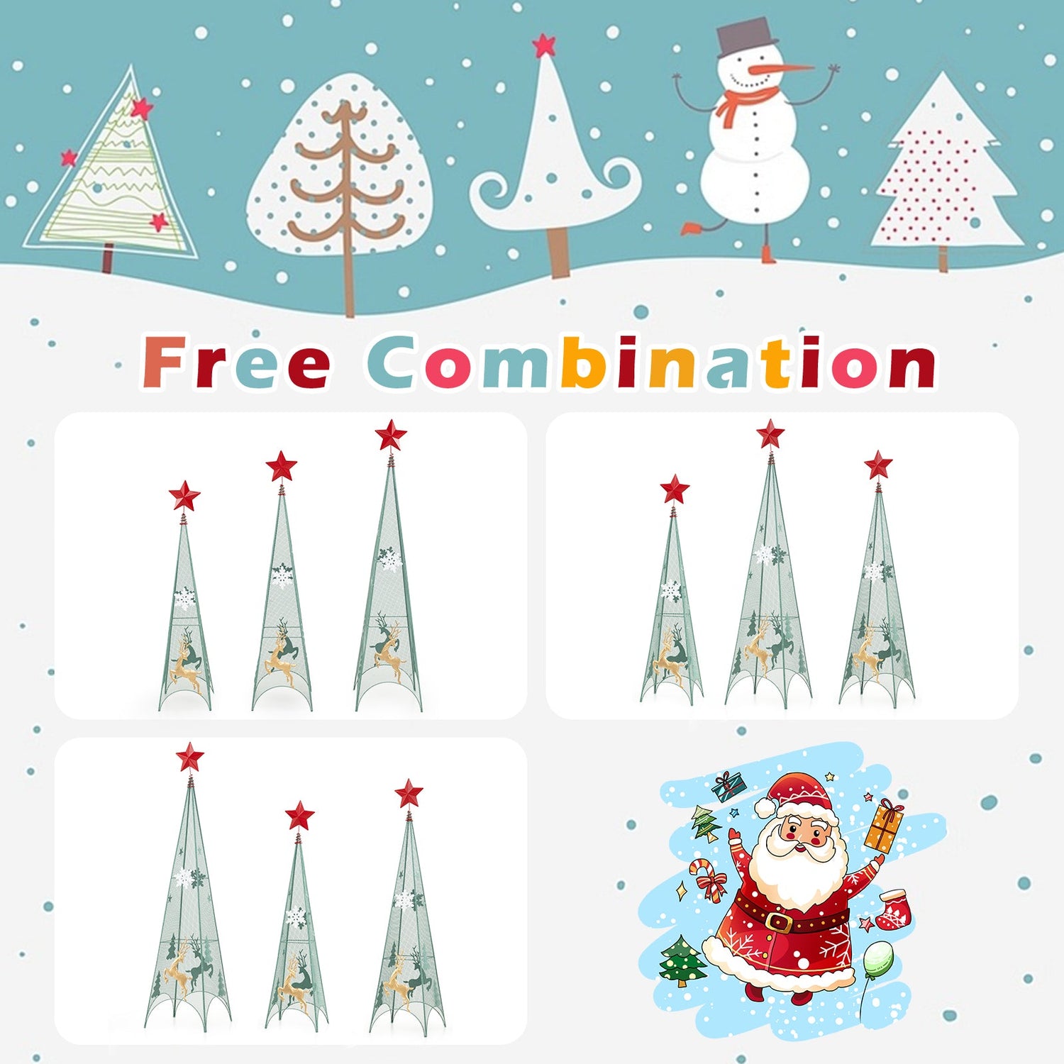Juego de 3 árboles de Navidad en forma de torre de 90/105/120 cm con estrellas extraíbles