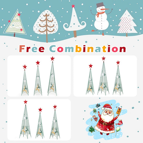 Juego de 3 árboles de Navidad en forma de torre de 90/105/120 cm con estrellas extraíbles